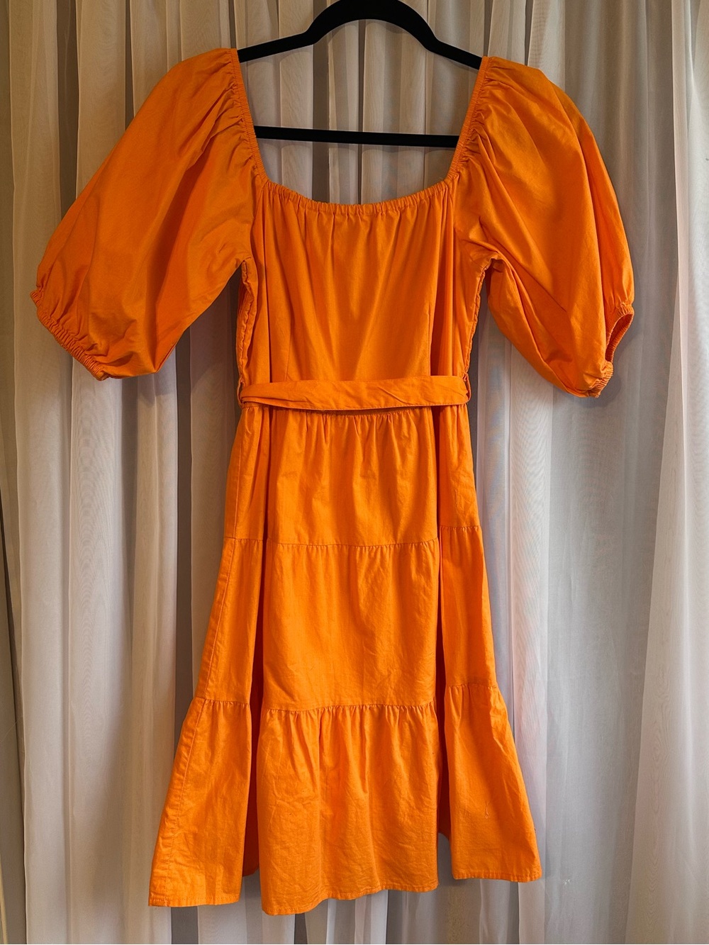 Sim & Sam Bright Orange Cotton Puff-Sleeve Smocked Dress Size S